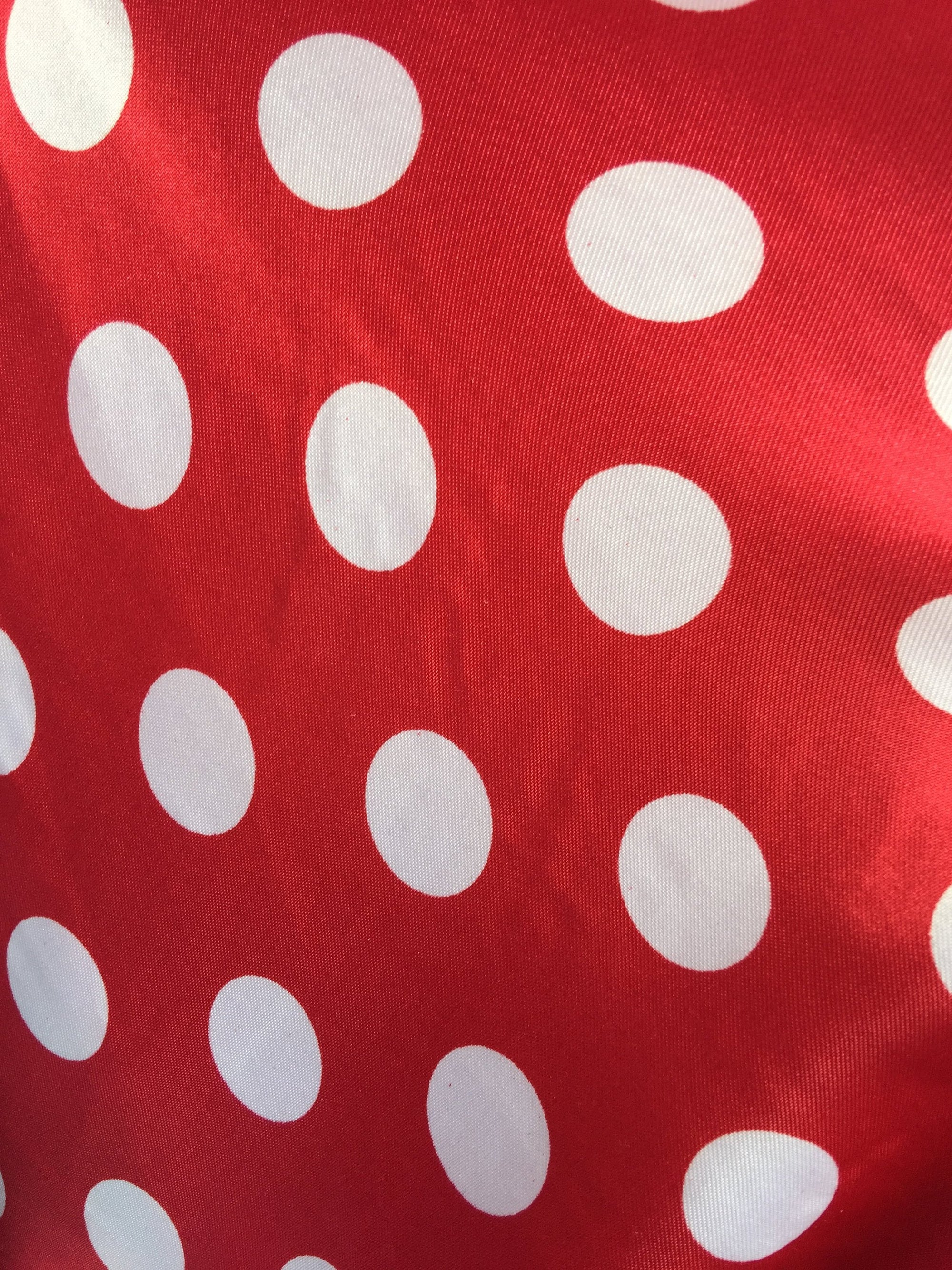 Shelby 0.75" WHITE Polka Dots on RED Polyester Light Weight Satin Fabric by the Yard - 10070