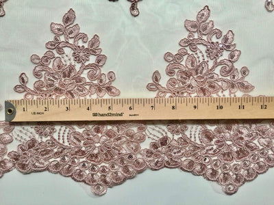 Brianna DUSTY ROSE Polyester Floral Embroidery with Sequins on Mesh Lace Fabric by the Yard - 10020