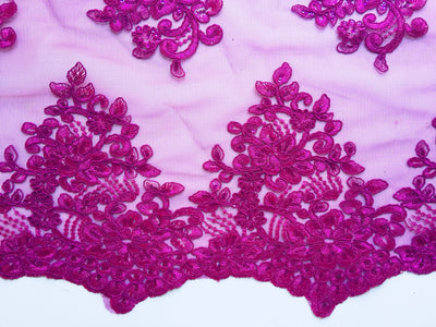 Brianna FUCHSIA Polyester Floral Embroidery with Sequins on Mesh Lace Fabric by the Yard - 10020