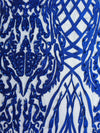 Sabrina ROYAL BLUE Faux Pearls Beaded Lace Embroidery on Mesh Fabric by the Yard - 10098