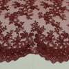 Melody BURGUNDY Polyester Floral Embroidery with Sequins on Mesh Lace Fabric by the Yard for Gown, Wedding, Bridesmaid, Prom - 10002