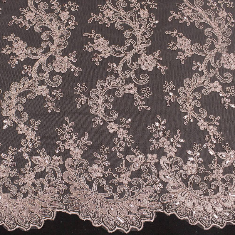 Melody DUSTY PINK Polyester Floral Embroidery with Sequins on Mesh Lace Fabric by the Yard for Gown, Wedding, Bridesmaid, Prom - 10002