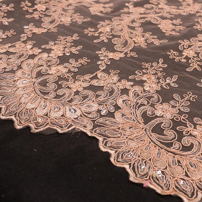 Melody PEACH Polyester Floral Embroidery with Sequins on Mesh Lace Fabric by the Yard for Gown, Wedding, Bridesmaid, Prom - 10002