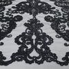Vivian BLACK Polyester Embroidery with Sequins on Mesh Lace Fabric by the Yard for Gown, Wedding, Bridesmaid, Prom - 10003