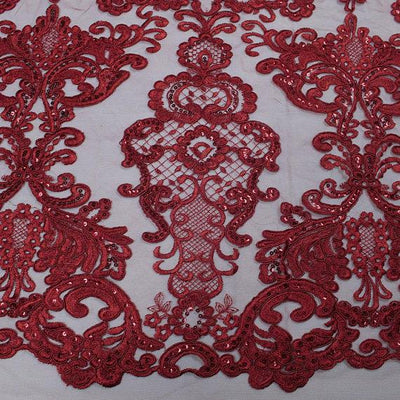 Vivian BURGUNDY Polyester Embroidery with Sequins on Mesh Lace Fabric by the Yard for Gown, Wedding, Bridesmaid, Prom - 10003