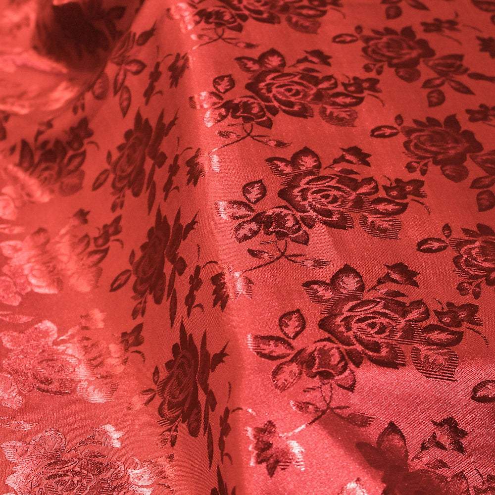 Kayla RED Polyester Floral Jacquard Brocade Satin Fabric by the Yard - 10004