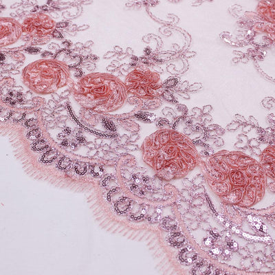 Ryleigh CORAL 3D Floral Embroidery with Foil & Sequins on Mesh Lace Fabric by the Yard - 10010