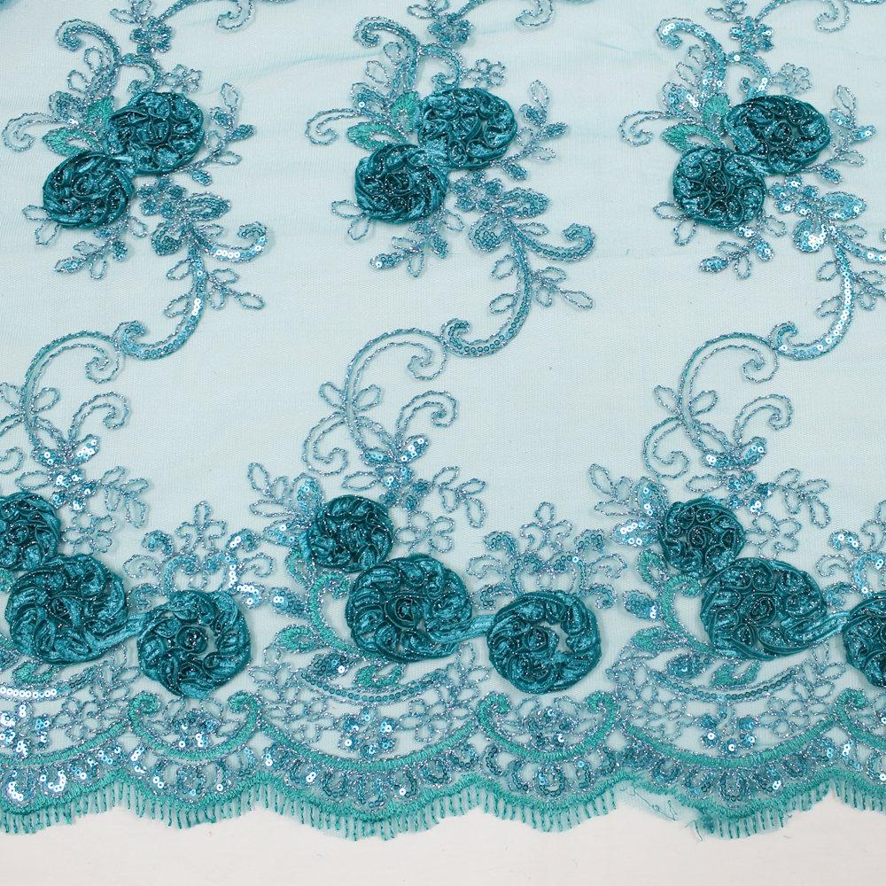 Ryleigh JADE 3D Floral Embroidery with Foil & Sequins on Mesh Lace Fabric by the Yard - 10010