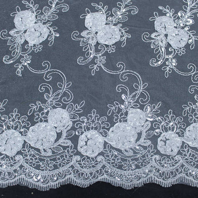 Ryleigh WHITE 3D Floral Embroidery with Foil & Sequins on Mesh Lace Fabric by the Yard - 10010
