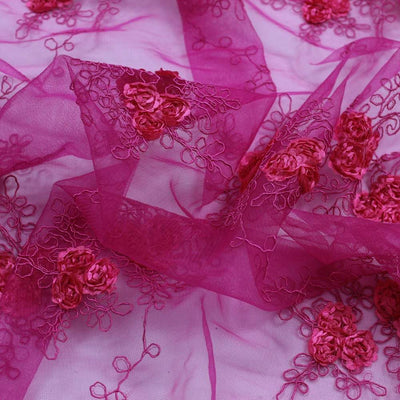 Andrea FUCHSIA 3D Floral Matte Corded Embroidery on Mesh Lace Fabric by the Yard - 10016