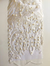 Sabrina IVORY Faux Pearls Beaded Lace Embroidery on Mesh Fabric by the Yard - 10098