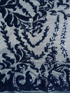 Miranda NAVY BLUE Vines and Leaves Sequins on NAVY Mesh Lace Fabric by the Yard - 10061