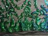 Miranda GREEN BLUE Mermaid Vines and Leaves Sequins on BLACK Mesh Lace Fabric by the Yard - 10061