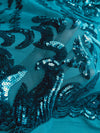 Miranda TEAL Vines and Leaves Sequins on TEAL Mesh Lace Fabric by the Yard - 10061