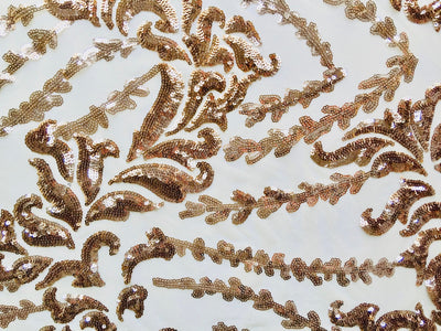 Miranda GOLD Vines and Leaves Sequins on YELLOW Mesh Lace Fabric by the Yard - 10061
