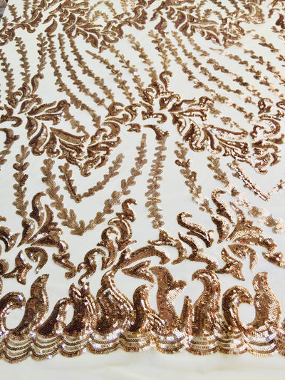 Miranda GOLD Vines and Leaves Sequins on YELLOW Mesh Lace Fabric by the Yard - 10061