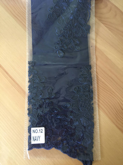Brianna NAVY BLUE Polyester Floral Embroidery with Sequins on Mesh Lace Fabric by the Yard - 10020