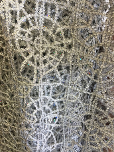 Harmony SILVER Foil and Sequins Open Weave Lace Fabric by the Yard - 10023