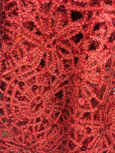 Harmony RED Foil and Sequins Open Weave Lace Fabric by the Yard - 10023