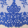 Teagan ROYAL BLUE Damask Design Embroidered on Mesh Lace Fabric by the Yard - 10027