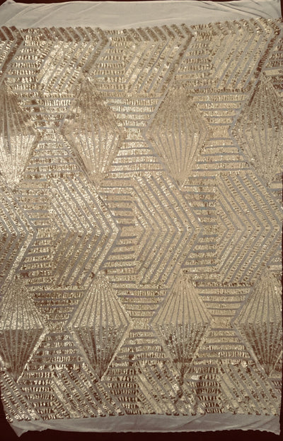 Thea GOLD Geometric Sequins Diamond & Stripes on Mesh Lace Fabric by the Yard - 10026