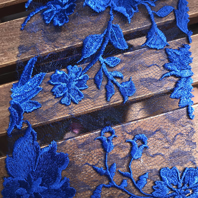 Nina ROYAL BLUE Polyester 3D Floral Embroidery on Mesh Lace Fabric by the Yard - 10032