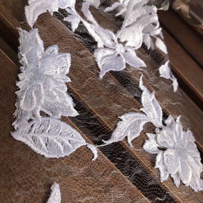 Nina WHITE Polyester 3D Floral Embroidery on Mesh Lace Fabric by the Yard - 10032