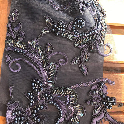 Jayla NAVY BLUE Floral Embroidery with Beads and Sequins on Mesh Lace Fabric by the Yard - 10044