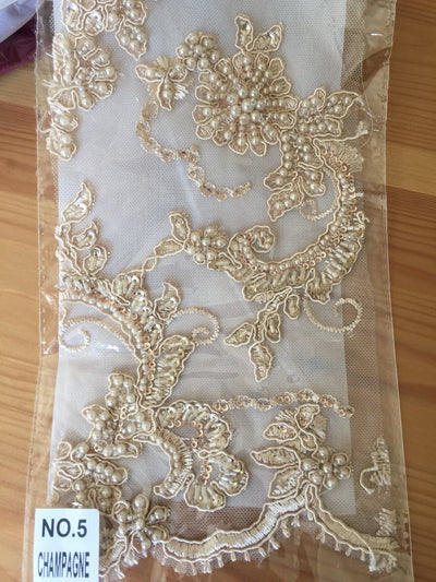Jayla CHAMPAGNE Floral Embroidery with Beads and Sequins on Mesh Lace Fabric by the Yard - 10044