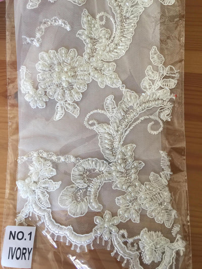 Jayla IVORY Floral Embroidery with Beads and Sequins on Mesh Lace Fabric by the Yard - 10044