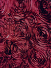 Paige BURGUNDY 3D Floral Polyester Satin Rosette Fabric by the Yard - 10028