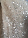 Leila WHITE Sequins on Mesh Fabric by the Yard - 10050