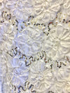 Allie WHITE 3D Floral Polyester Satin Rosette with Sequins Fabric by the Yard - 10051
