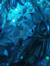 Allie TURQUOISE 3D Floral Polyester Satin Rosette with Sequins Fabric by the Yard - 10051