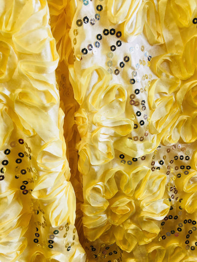 Allie YELLOW 3D Floral Polyester Satin Rosette with Sequins Fabric by the Yard - 10051