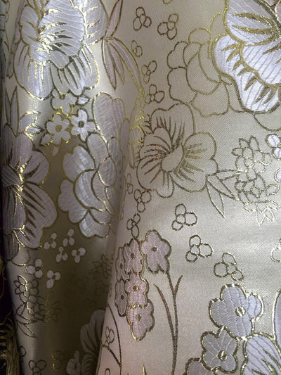 Juliet LIGHT GOLD Floral Brocade Chinese Satin Fabric by the Yard - 10053