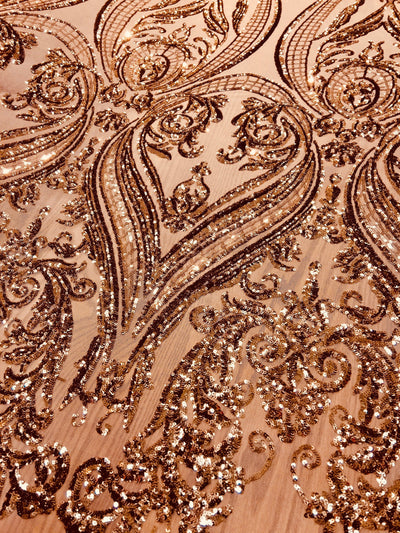 Alaina BRONZE Curlicue Sequins on Mesh Lace Fabric by the Yard - 10018