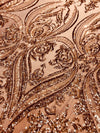 Alaina BRONZE Curlicue Sequins on Mesh Lace Fabric by the Yard - 10018