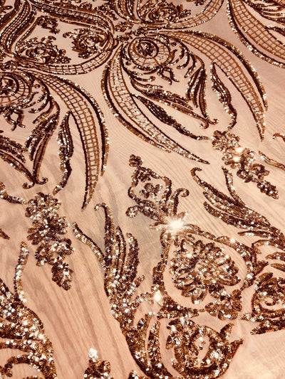 Alaina BRONZE Curlicue Sequins on Mesh Lace Fabric by the Yard - 10018