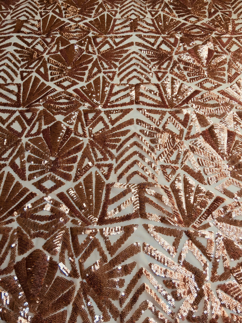 Gia GOLD Geometric Sequins on Mesh Lace Fabric by the Yard - 10101