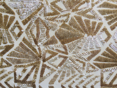 Gia LIGHT CHAMPAGNE Geometric Sequins on Mesh Lace Fabric by the Yard - 10101