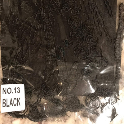 Katelyn BLACK Vines and Swirls Corded Embroidery on Mesh Fabric by the Yard - 10045