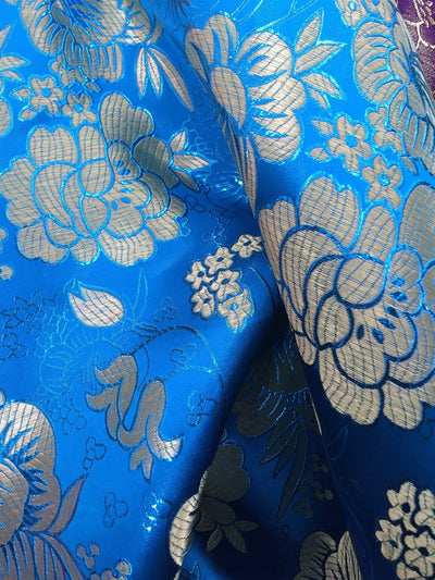 Juliet TURQUOISE Floral Brocade Chinese Satin Fabric by the Yard - 10053