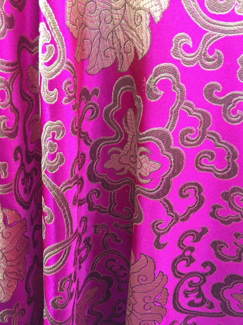Adelaide FUCHSIA GOLD Chinese Brocade Satin Fabric by the Yard - 10058