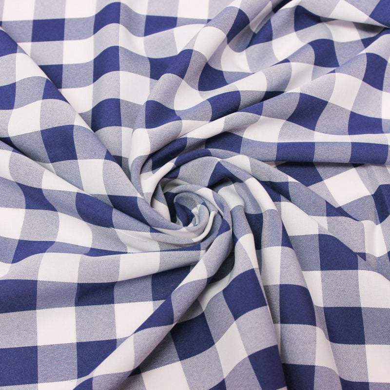 Camille NAVY 1" Big Checkered Gingham Pattern Poly Poplin Fabric by the Yard - 10049
