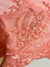 Callie CORAL Polyester Floral Corsage Embroidery on Mesh Lace Fabric by the Yard - 10025