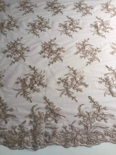 Callie LIGHT TAUPE Polyester Floral Corsage Embroidery on Mesh Lace Fabric by the Yard - 10025