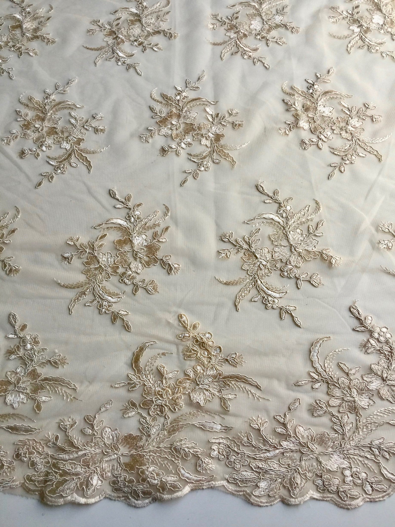 Callie CHAMPAGNE Polyester Floral Corsage Embroidery on Mesh Lace Fabric by the Yard - 10025