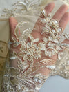 Callie CHAMPAGNE Polyester Floral Corsage Embroidery on Mesh Lace Fabric by the Yard - 10025