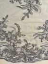 Callie GREY Polyester Floral Corsage Embroidery on Mesh Lace Fabric by the Yard - 10025